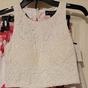 My Michelle 2 Piece Ivory Floral Lace Crop With Hi/low Skirt